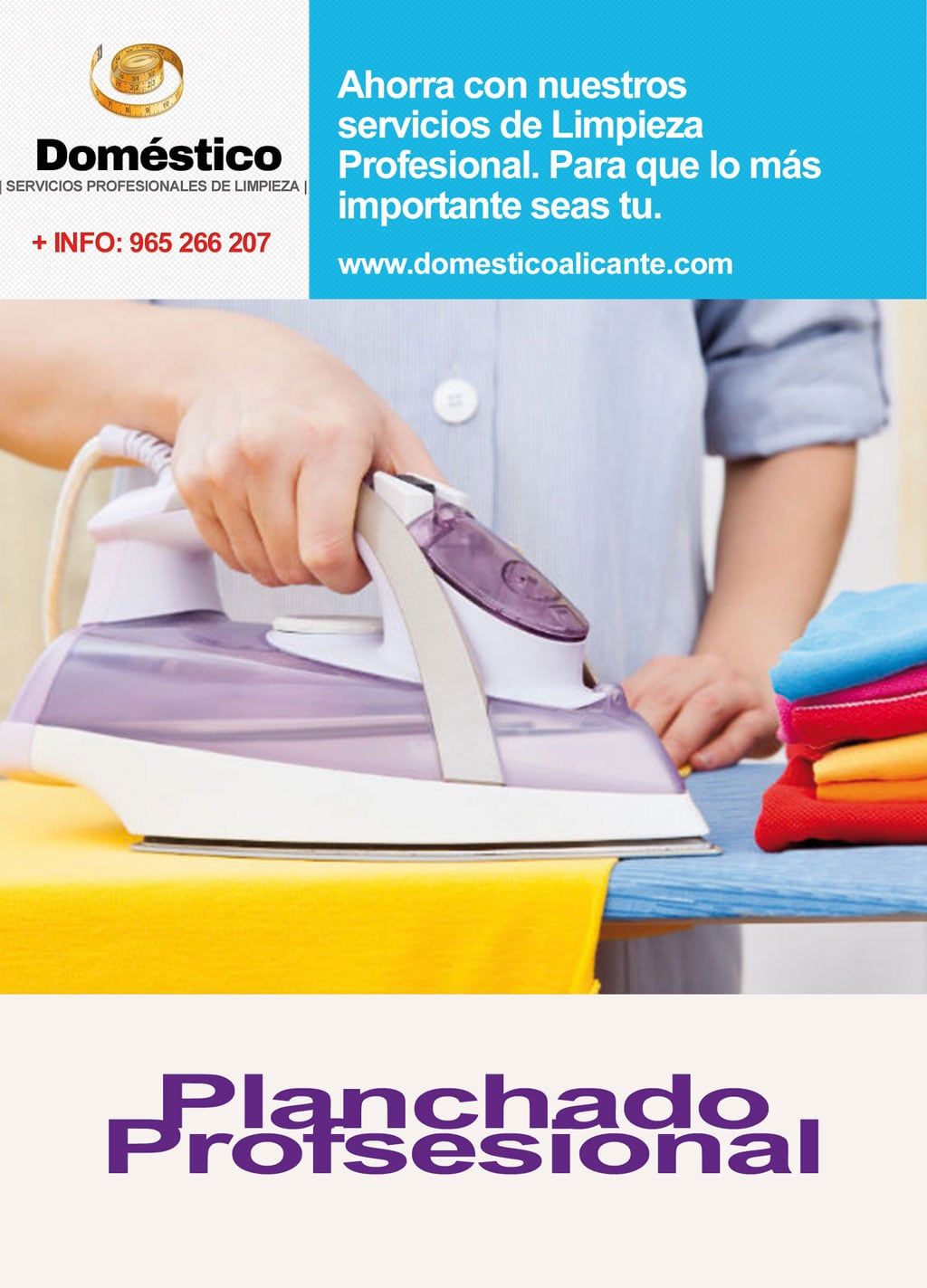 2 Horas de servicio de plancha a domicilio - Doméstico Alicante Limpieza del
